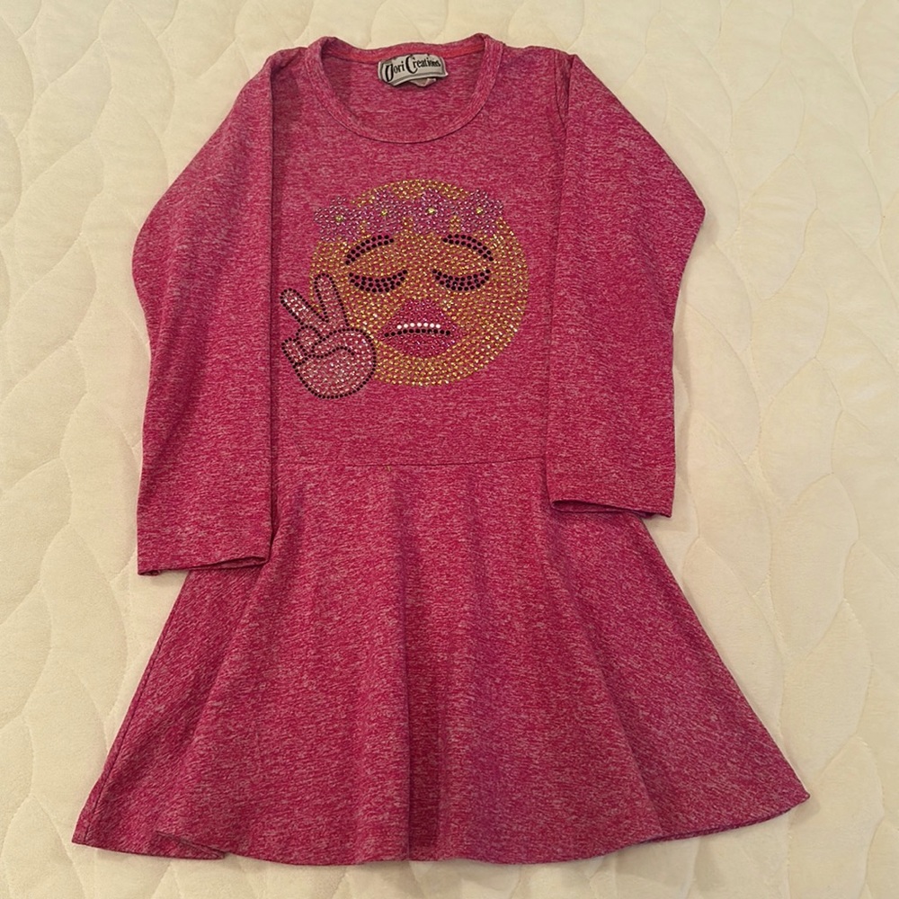 Dori Creations Girls Long Sleeve Skater Dress Embellished Peace Symbol E…